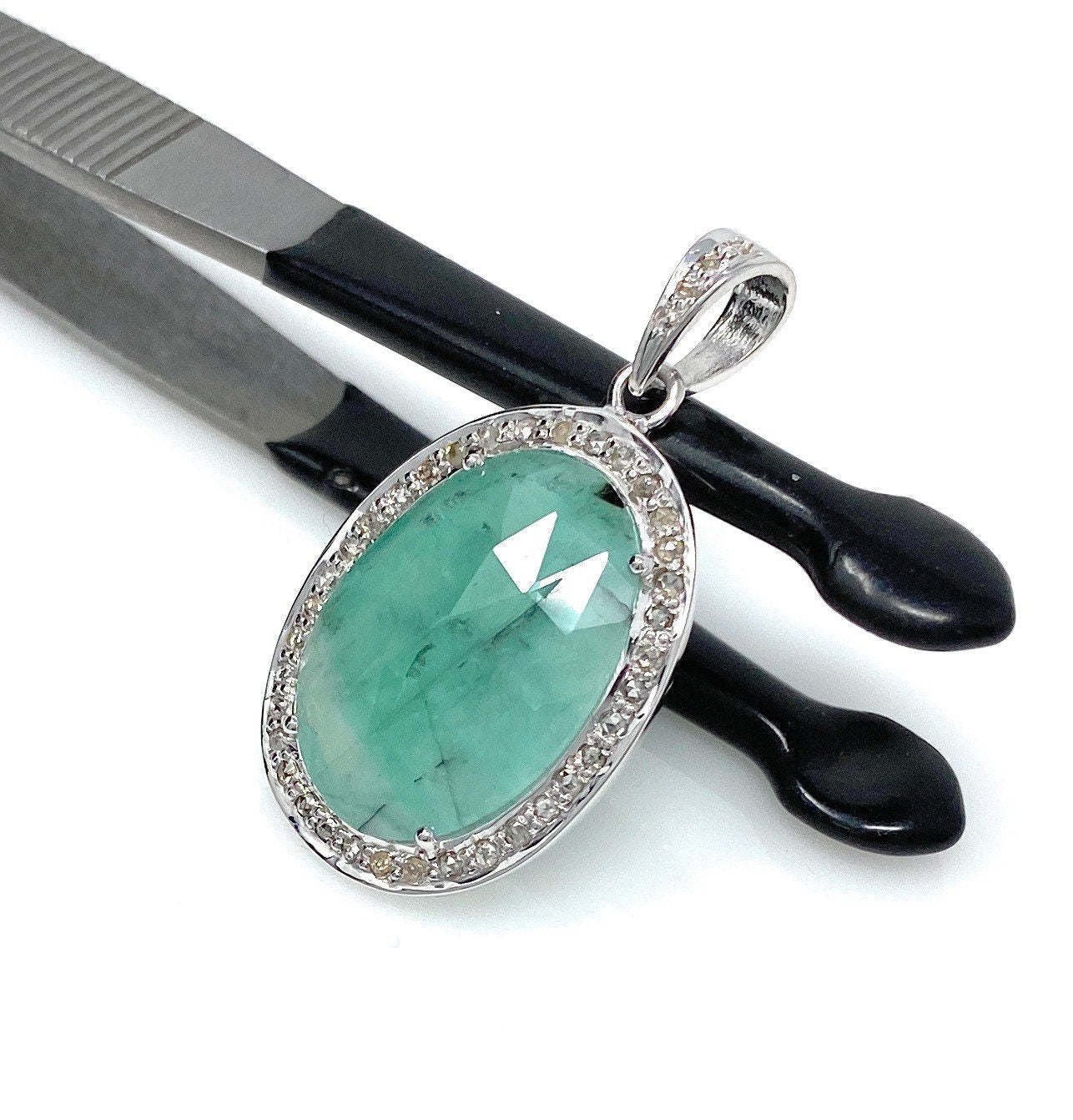 Emerald Diamond Pendant; NMay Birthstone Pendant Pave Diamond Pendant 1.40' x 0.80' Default Title