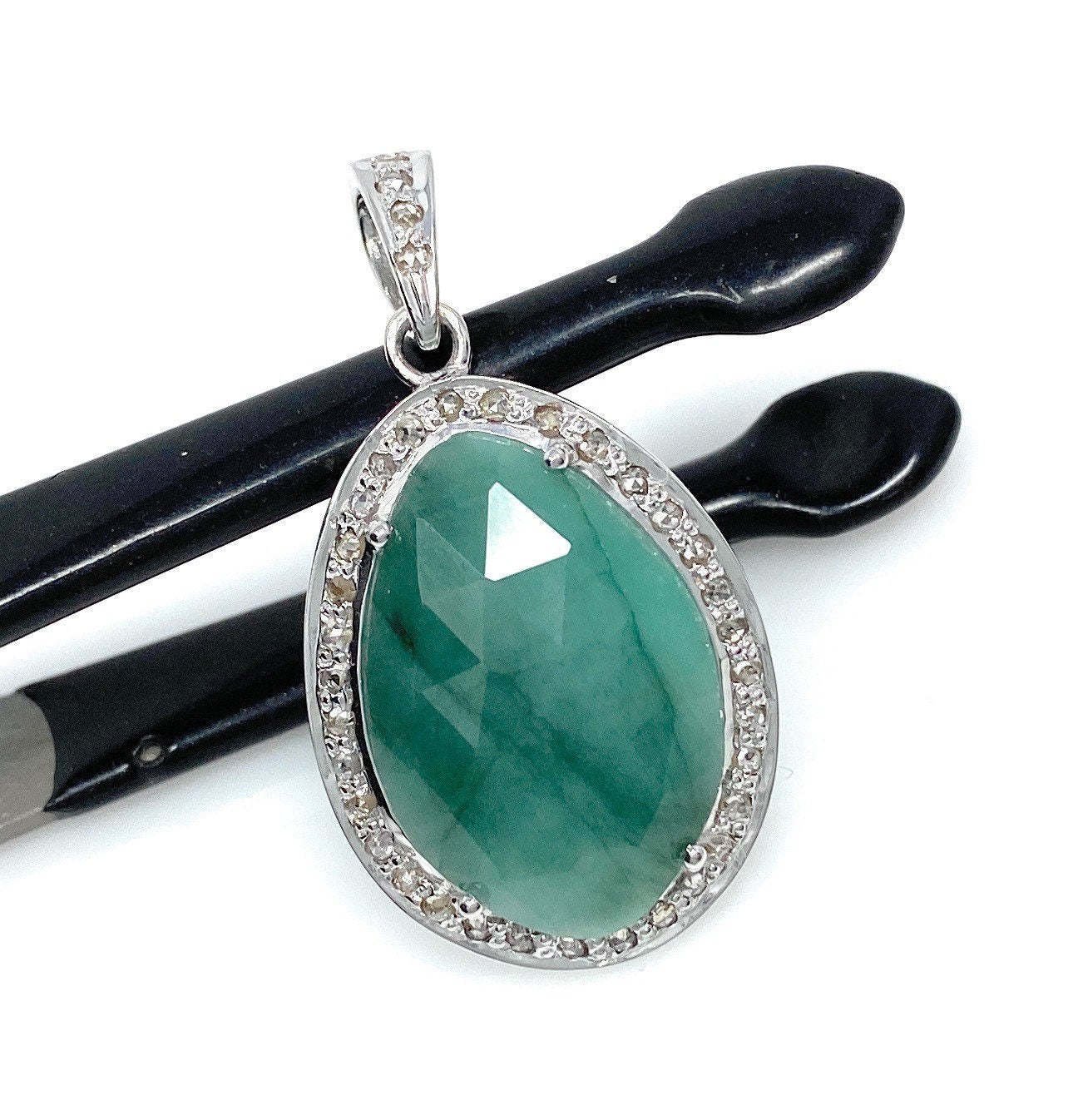 Emerald Diamond Pendant; NMay Birthstone Pendant Pave Diamond Pendant 1.40' x 0.80' Default Title