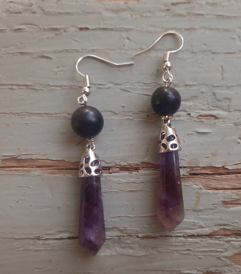 EMF 5G Shielding Amethyst Shungite Earrings Pendant Shungite