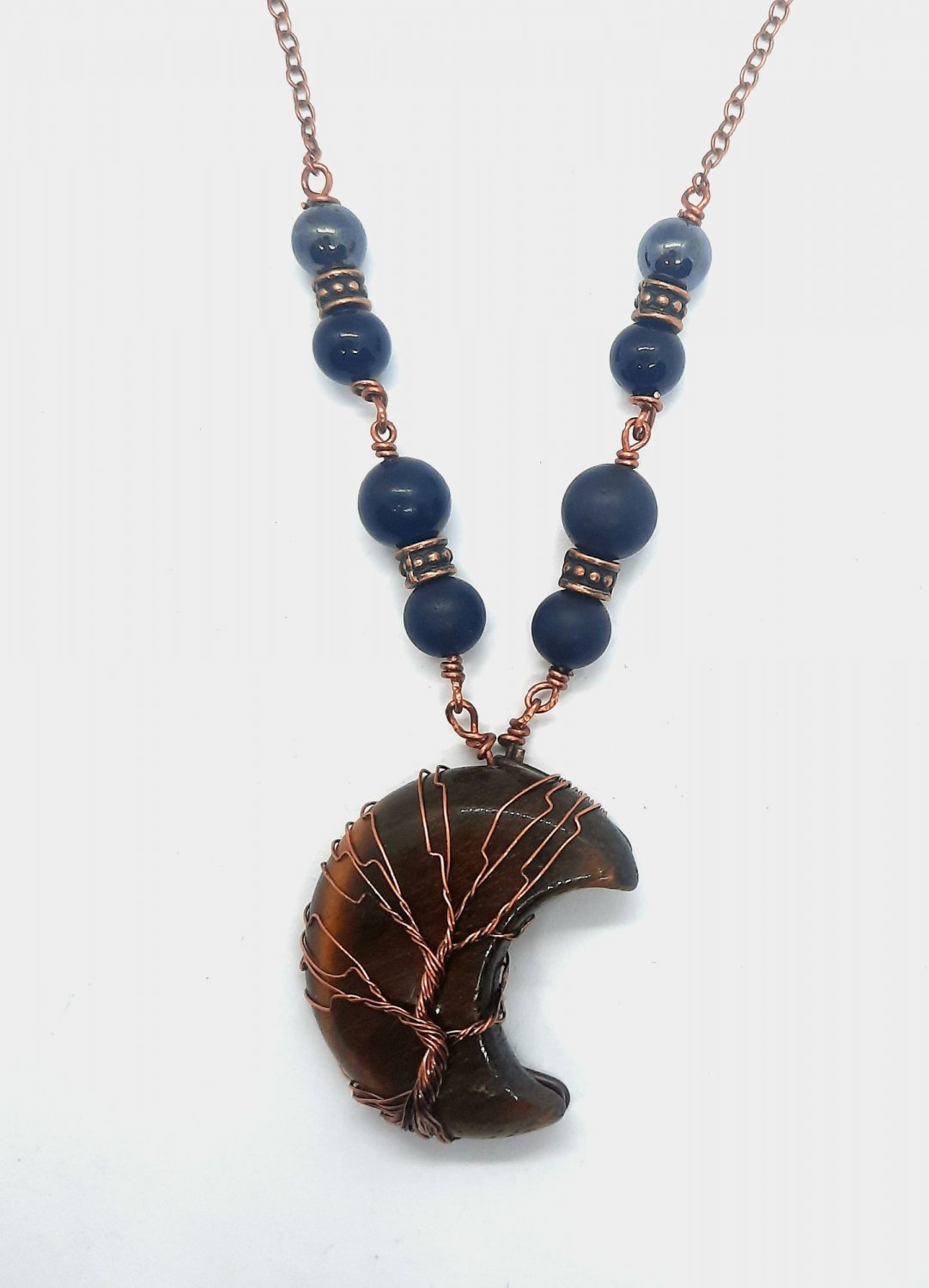 EMF 5G Shielding Neckalcce Crescent Moon Tigers Eye Shungite Hematite Black Tourmaline Tigers Eye
