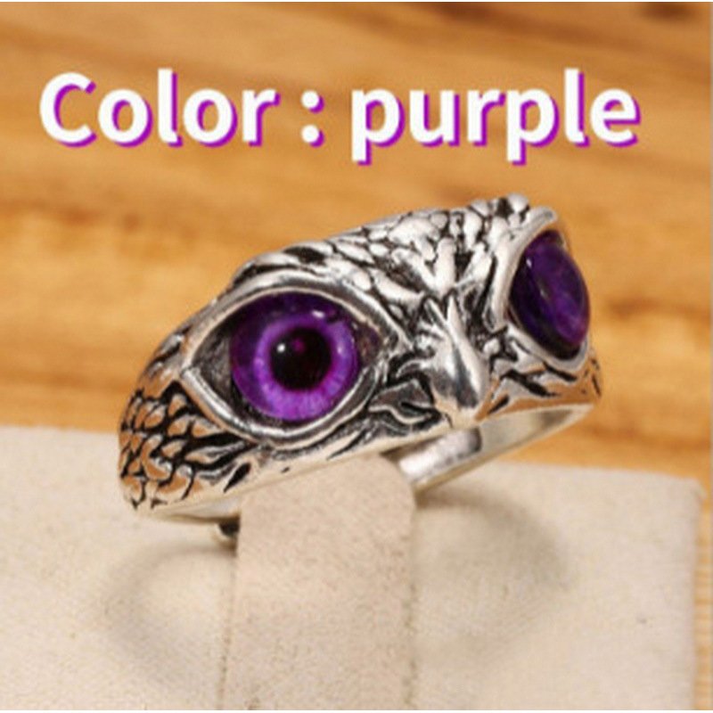 Emon Eye Owl Ring; Vintage Animal Open Statement Adjustable Finger Rings For Men Green