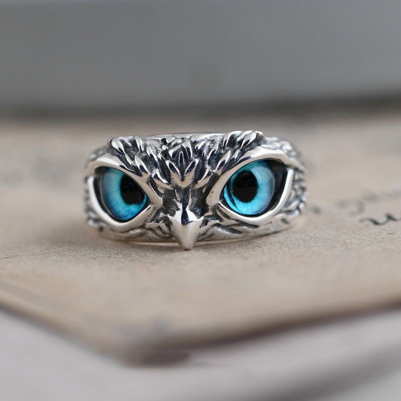 Emon Eye Owl Ring; Vintage Animal Open Statement Adjustable Finger Rings For Men Pink