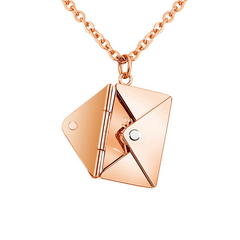 Envelope Locket Necklace Message Pendant Gift Stainless Steel Jewelry gold