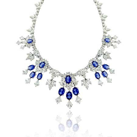 Estate Sterling Silver .925 Simulated Diamond &Tanzanite cz Stone WaterFall Necklace N9469TZ