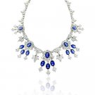 Estate Sterling Silver .925 Simulated Diamond &Tanzanite cz Stone WaterFall Necklace N9469TZ