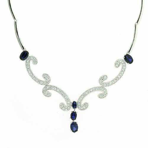 Estate-look Deep Blue CZ and Simulated Diamond CZ Necklace N4499BL