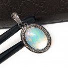 Ethiopian OOxidized Sterling Silver Opal Pendant Pave Diamond Jewelry Gifts for Her Default Title