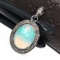 Ethiopian OOxidized Sterling Silver Opal Pendant Pave Diamond Jewelry Gifts for Her Default Title