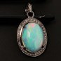 Ethiopian OOxidized Sterling Silver Opal Pendant Pave Diamond Jewelry Gifts for Her Default Title