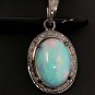 Ethiopian OOxidized Sterling Silver Opal Pendant Pave Diamond Jewelry Gifts for Her Default Title