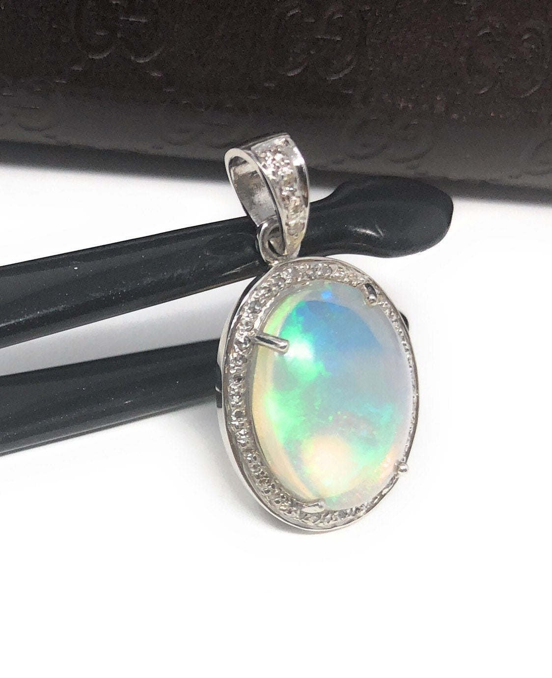 Ethiopian Opal PendaSterling Silver Opal Pendant Pave Diamond Jewelry Gifts for Her Default Title