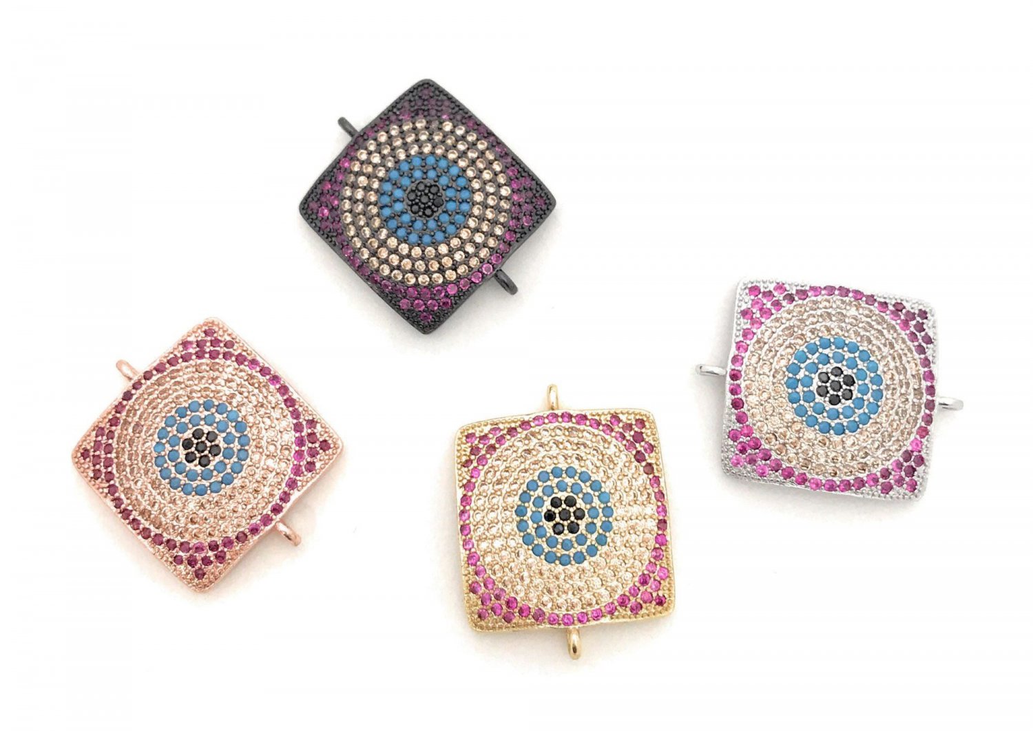 Evil Eye Charm; CZ Micro Pave Square Connector; JewelrConnector Charms 22x17.5x3mm 1 Pc Rose gold