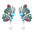 Fancy Alloy Butterfly Earrings with Diamond and Pearl Drop Earrings blue
