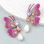 Fancy Alloy Butterfly Earrings with Diamond and Pearl Drop Earrings blue