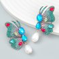 Fancy Alloy Butterfly Earrings with Diamond and Pearl Drop Earrings rose red