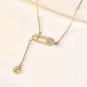Fashion CZ Paper Clip Pin Tassels 925 Sterling Silver Necklace Yellow Gold
