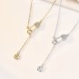Fashion CZ Paper Clip Pin Tassels 925 Sterling Silver Necklace Yellow Gold