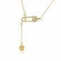 Fashion CZ Paper Clip Pin Tassels 925 Sterling Silver Necklace Yellow Gold