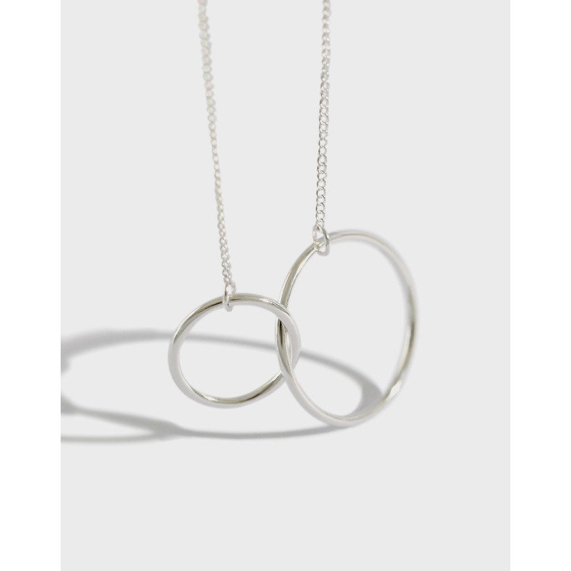 Fashion Double Loop Cross 925 Sterling Silver Necklace Rhodium
