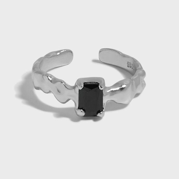 Fashion Irregular Black Geometry CZ 925 Sterling Silver Adjustable Ring Yellow Gold