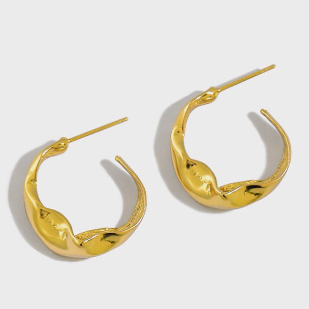 Fashion Irregular C Shape 925 Sterling Silver Hoop Earrings Rhodium