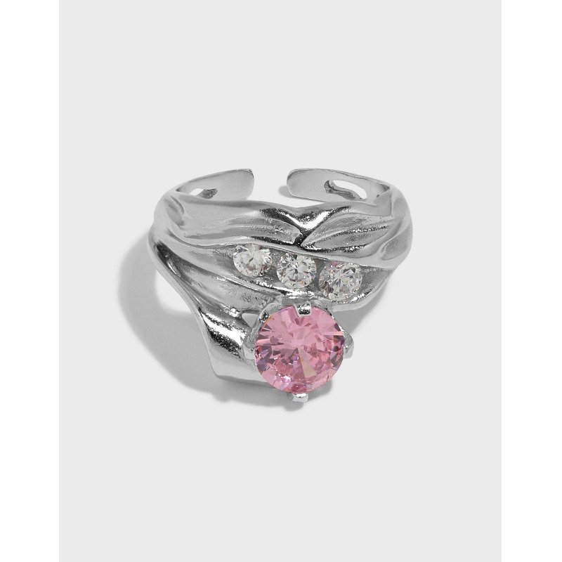 Fashion Irregular Round CZ 925 Sterling Silver Adjustable Ring Purple CZ