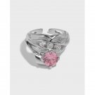 Fashion Irregular Round CZ 925 Sterling Silver Adjustable Ring Purple CZ