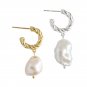 Fashion Irregular Shell Pearl Twisted Circle 925 Sterling Silver Hoop Earrings Rhodium