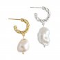 Fashion Irregular Shell Pearl Twisted Circle 925 Sterling Silver Hoop Earrings Yellow Gold