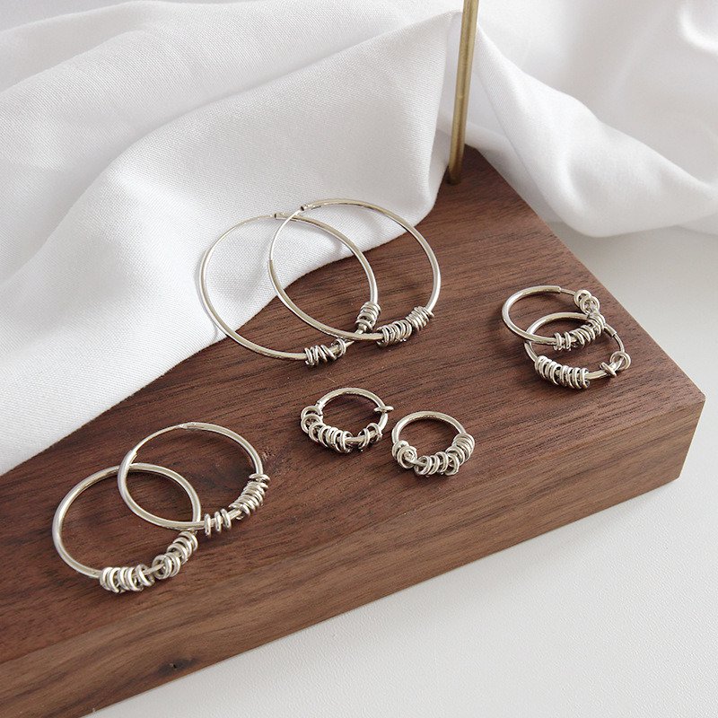 Fashion Multi Mini Circles 925 Sterling Silver Hoop Earrings 10mm