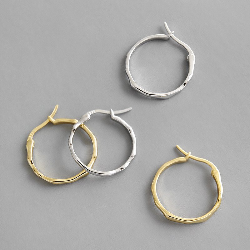 Fashion Office Irregular Circle 925 Sterling Silver Hoop Earrings Rhodium