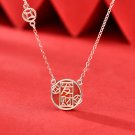 Fashion Red Agate Chinese Fa Cai Coin 925 Sterling Silver Necklace Rose Gold