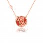 Fashion Red Agate Chinese Fa Cai Coin 925 Sterling Silver Necklace Rose Gold