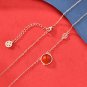 Fashion Red Agate Chinese Fa Cai Coin 925 Sterling Silver Necklace Rose Gold