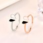 Fashion White Black Broken Heart 925 Sterling Silver Adjustable Ring Rose Gold