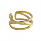 Fashion X Line Cross 925 Sterling Silver Adjustable Ring Yellow Gold