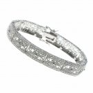 Finesque Sterling Silver 1-10ct TDW Diamond Filigree Flower Bracelet (I-J, I2-I3) Default Title