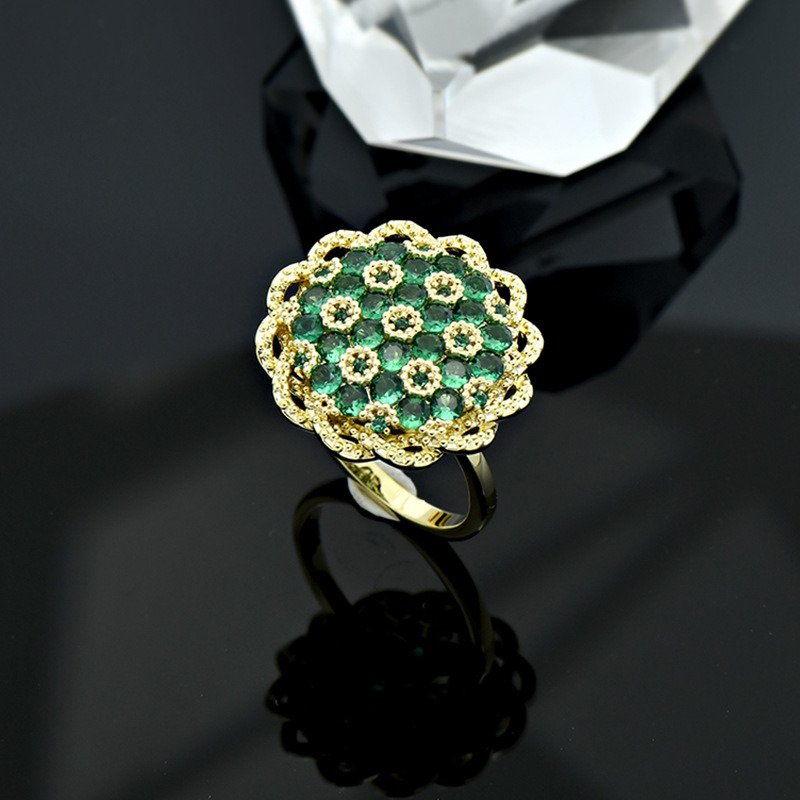 Flower Zircon Women's Ring Green Crystal Opening Adjustable Index Finger Ring White gold
