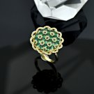 Flower Zircon Women's Ring Green Crystal Opening Adjustable Index Finger Ring White gold
