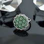 Flower Zircon Women's Ring Green Crystal Opening Adjustable Index Finger Ring White gold