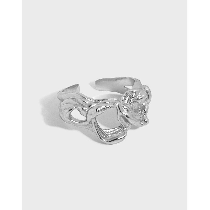 Friend's Hollow Knots 925 Sterling Silver Adjustable Ring Rhodium