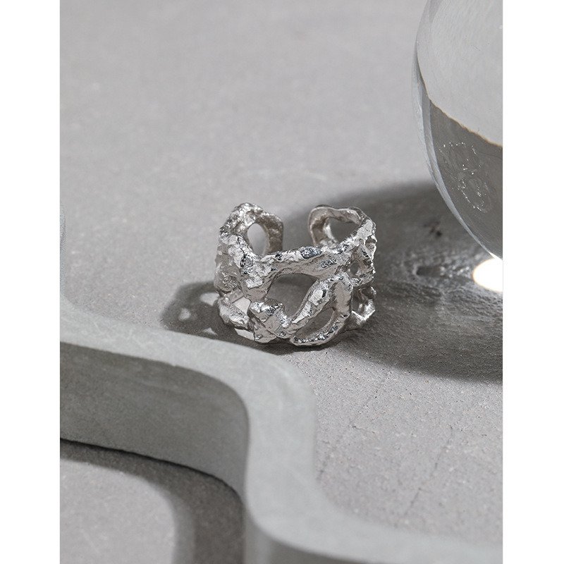 Friend's Hollow Wide 925 Sterling Silver Adjustable Ring Rhodium