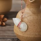 Fu Lu Shuangquan 18K gold inlaid jade pendant white