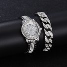 Full Diamond Roman Literal Steel Band Bracelet Set Gold + Bracelet