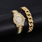 Full Diamond Roman Literal Steel Band Bracelet Set Rose Gold + Gold Bracelet