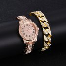 Full Diamond Roman Literal Steel Band Bracelet Set Silver + bracelet