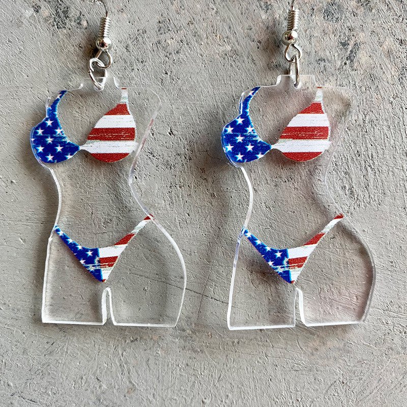 Fun Flag Sunflower Texas Print Female Body Earrings 3