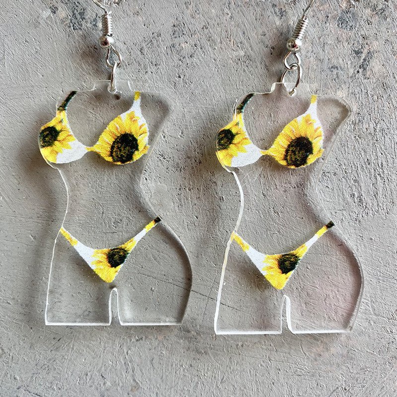 Fun Flag Sunflower Texas Print Female Body Earrings 4