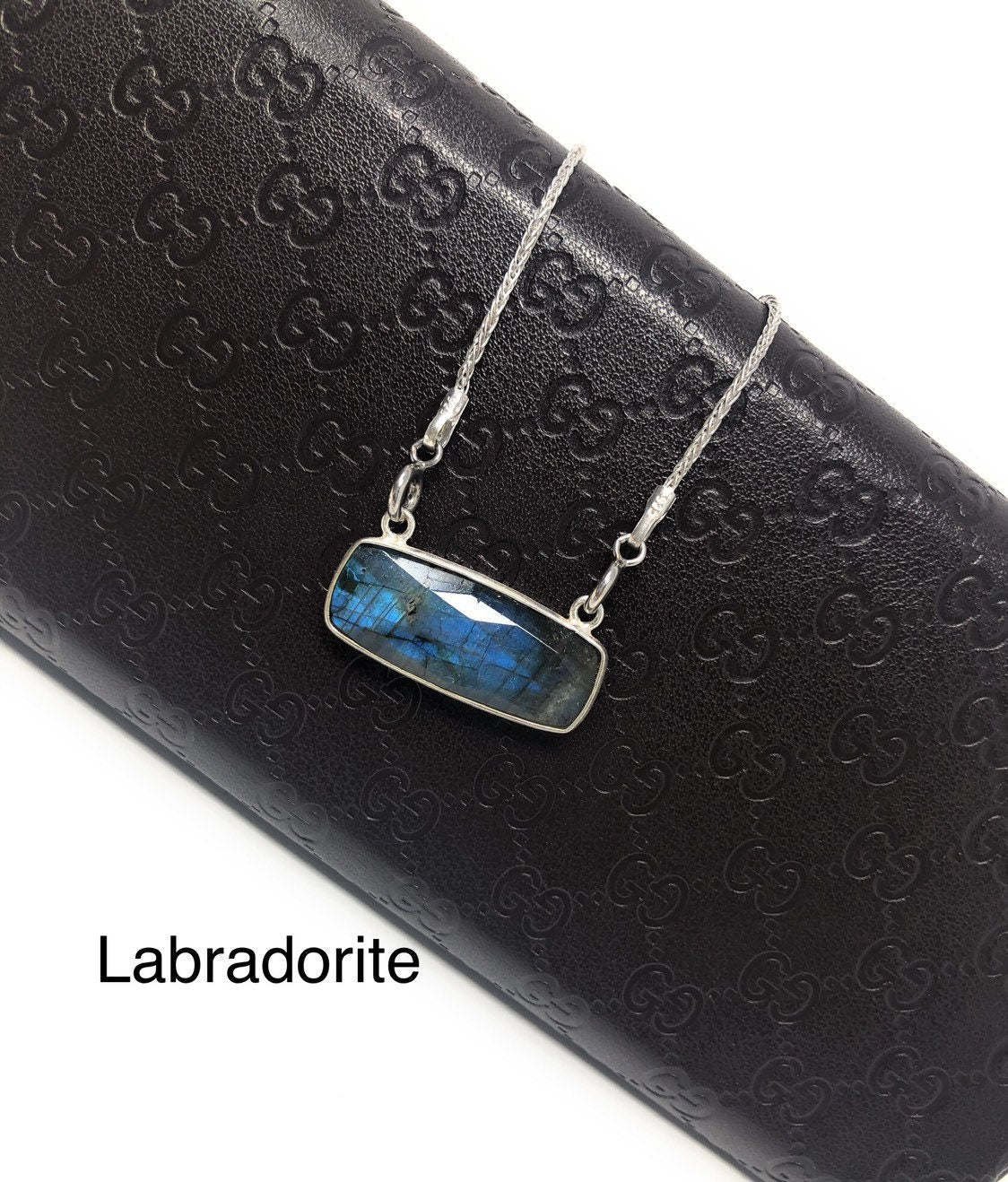 Gemstone Bar Necklace; Minimalist NEmerald Silver Minimalist Jewelry Healing Jewelry Lapis lazuli
