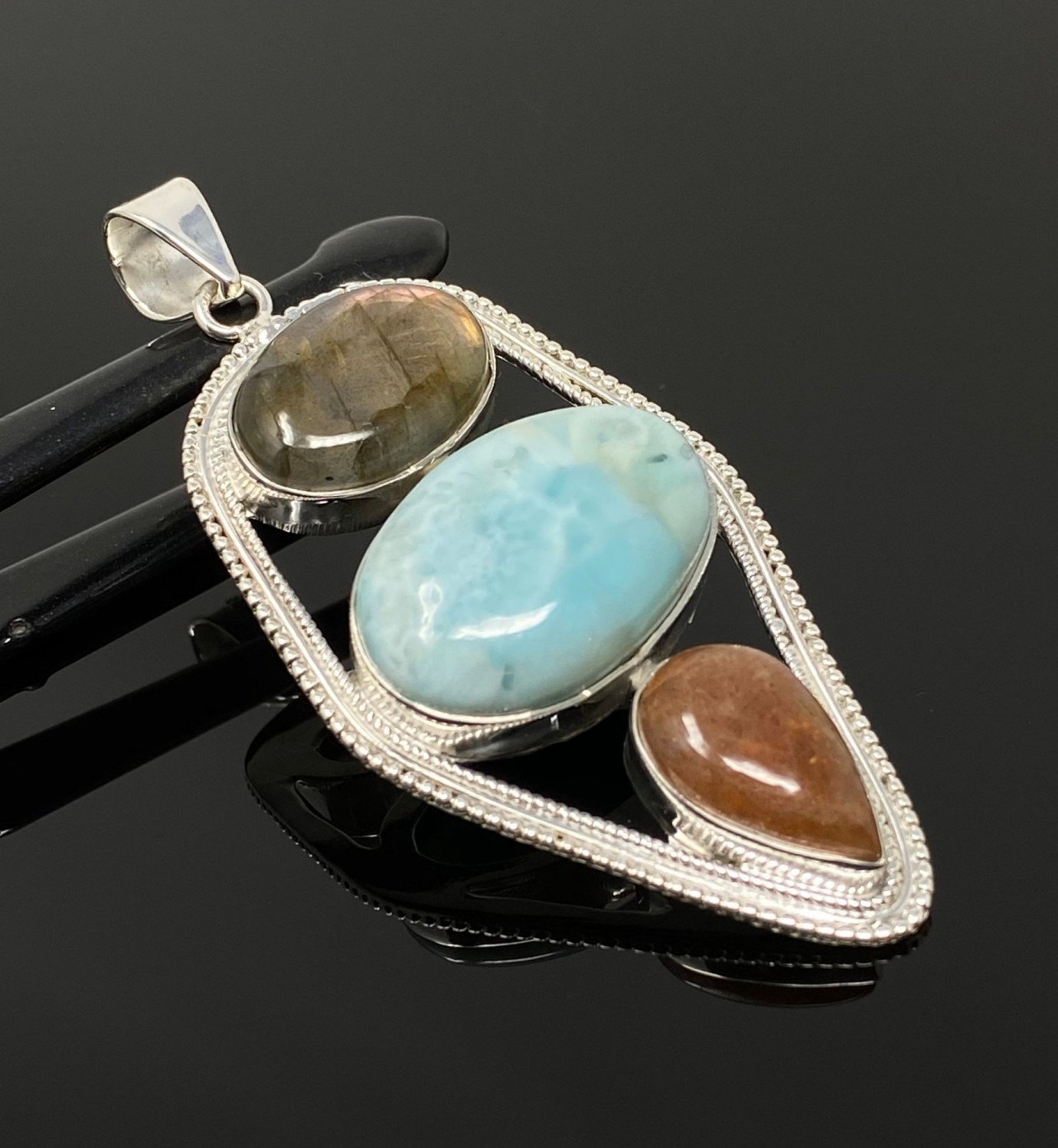 Gemstone Pendant Wire Wrapped Pendant Silver Jewelry Gifts for Her Bohemian Jewelry Default Title